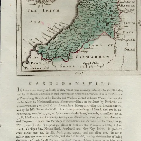 Wales Cardiganshire Antique c1783 F Grose Copper Coloured George III Map.