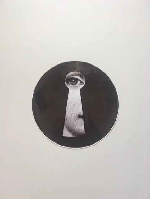 Fornasetti - 10 inch (25cm) Wall Sticker, LINA, Variazioni No 17, LINA Through the Keyhole, black an