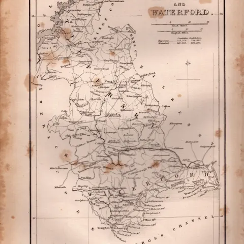 County Tipperary  B/W Antique 1850’s Map Mrs Hall Tour of Ireland.