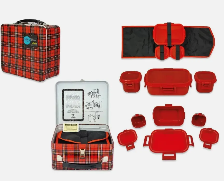 4 X Aladdin Heritage Plaid Lunch Kit 5 Piece Set Kids Adults Bento Tupperware