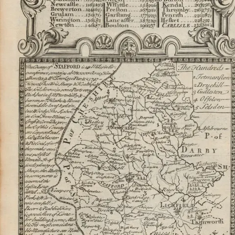 Britannia Depicta E Bowen c1730 Map Derby Stafford Litchfield Tamworth.