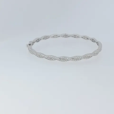 Silver Hinged bangle Twist Design Set With Clear CZ Stones