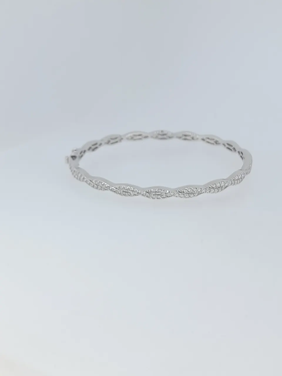 Silver Hinged bangle Twist Design Set With Clear CZ Stones