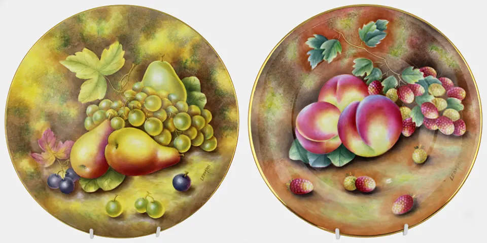 Pair of Leaman Hand Painted Fruit Cabinet Plates