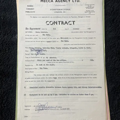 An Entertainment Contract Naming The Move- Dated 1968