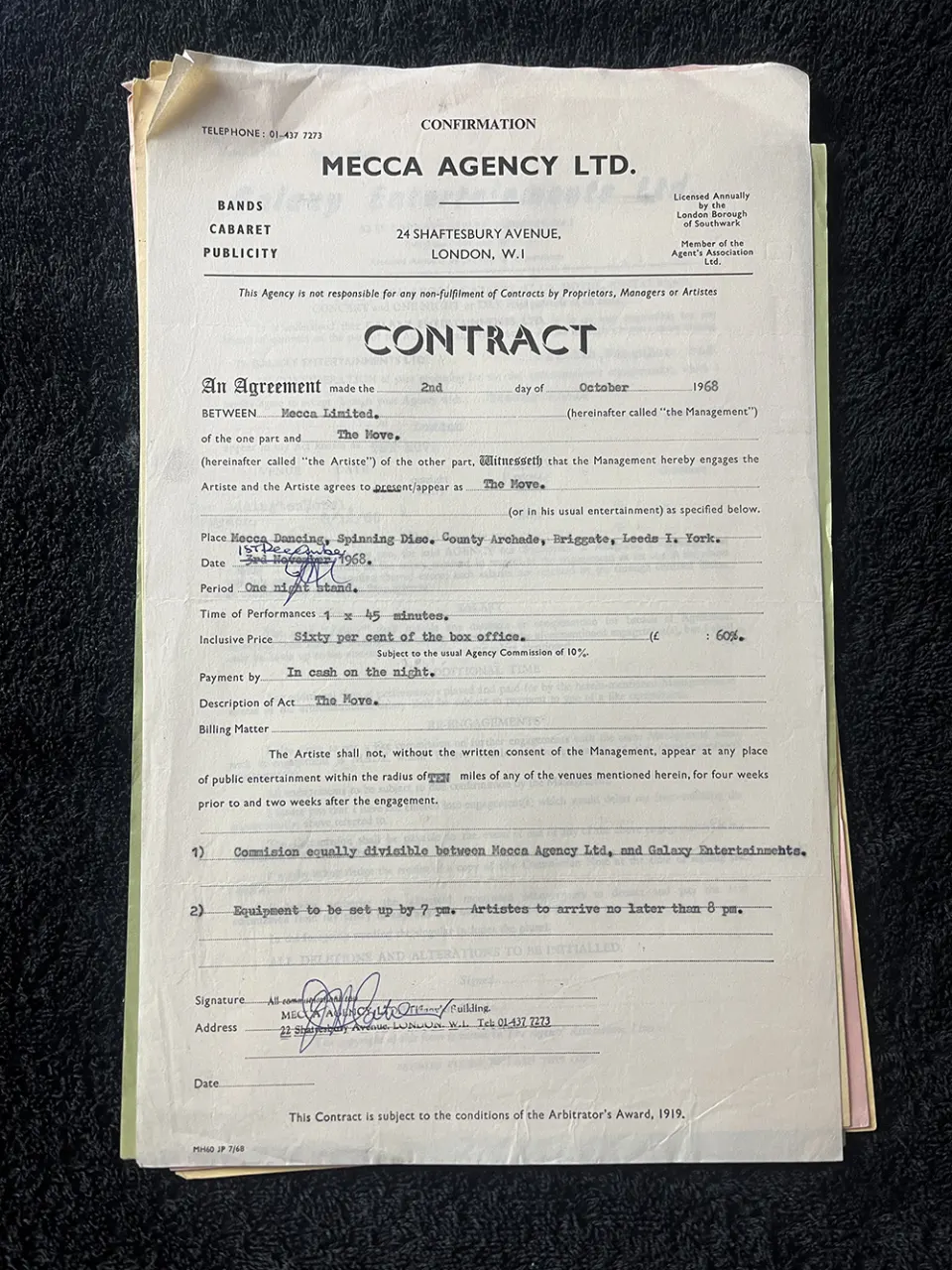 An Entertainment Contract Naming The Move- Dated 1968