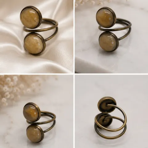Double Stone Spiral Adjustable Ring