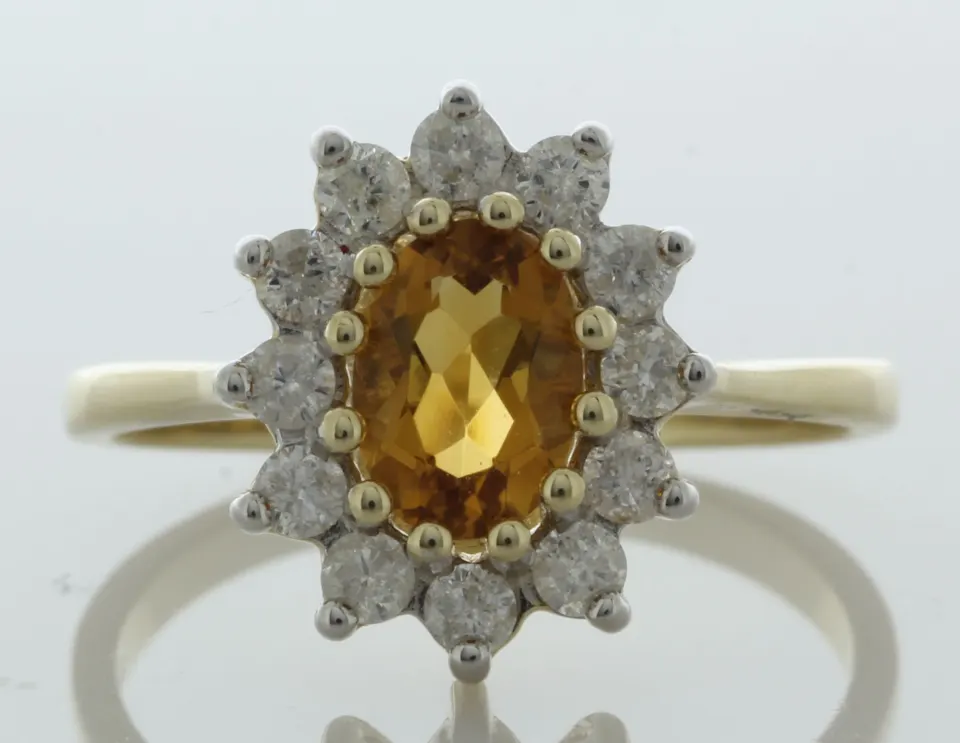 9ct Yellow Gold Oval Centre And Citrine Ring (C0.84) 0.40 Carats