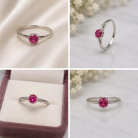 925 Sterling Silver Ring with Pink Round-Cut Stone