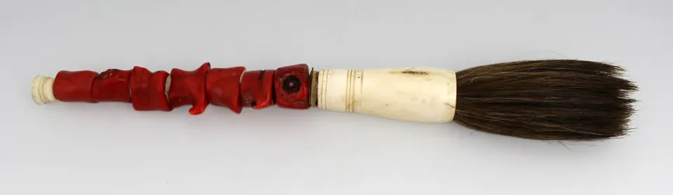 Chinese Coral Chunk & Bone Calligraphy Brush