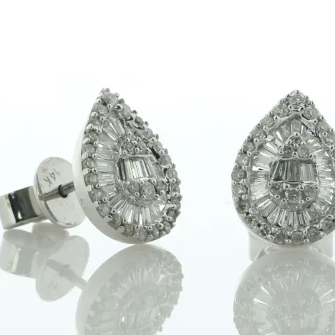 14ct White Gold Pear Shaped Cluster Diamond Stud Earring 0.60 Carats