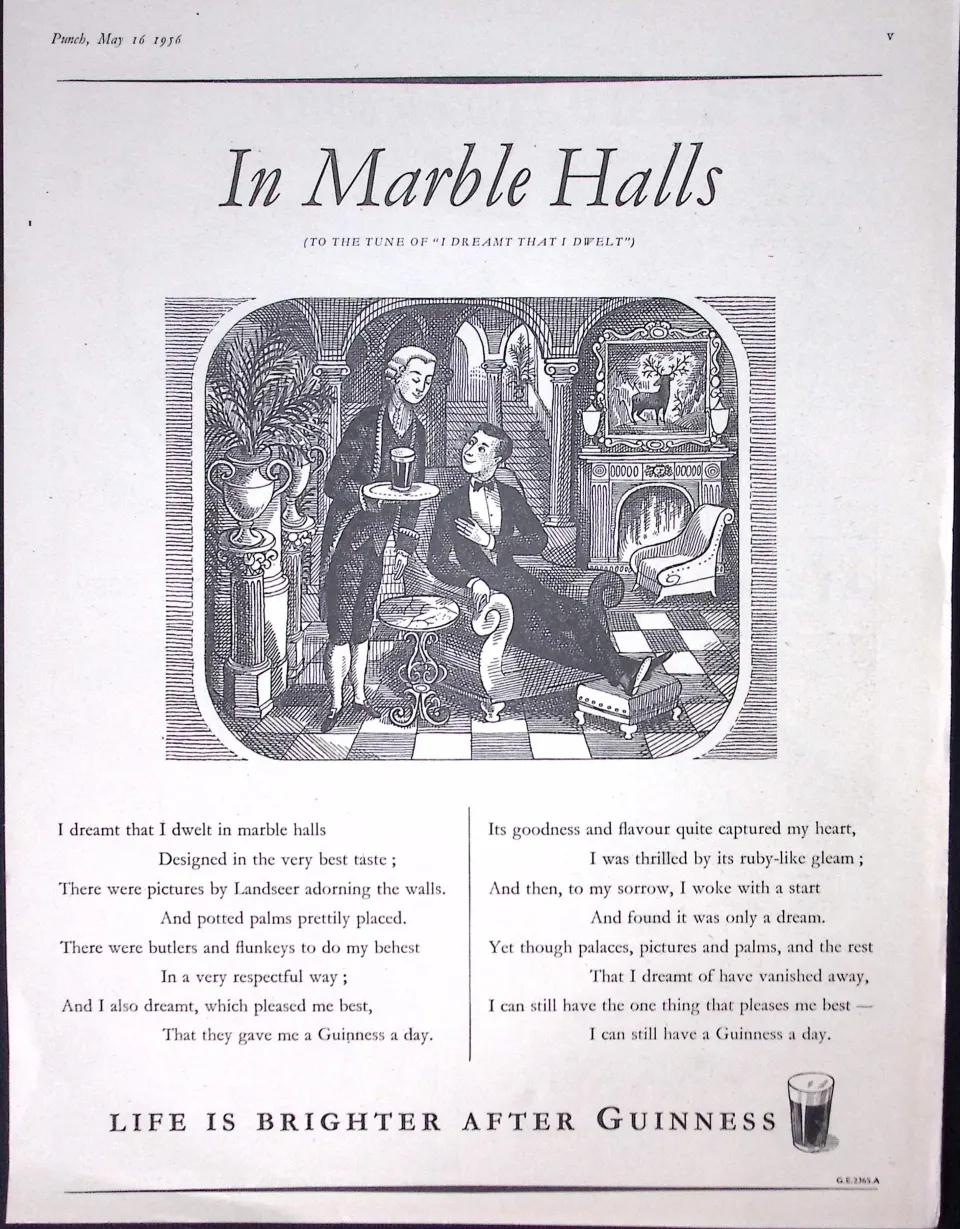 Guinness 1956 Original 69 Years-Old Print In Marble Halls- G.E.2365-A
