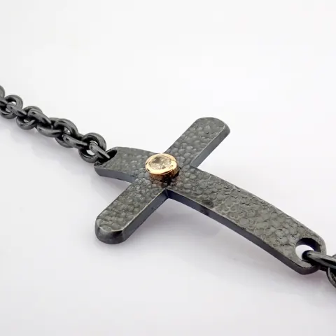 Cross Bracelet Detailed With Brilliant Diamonds and 18K Gold On Silver