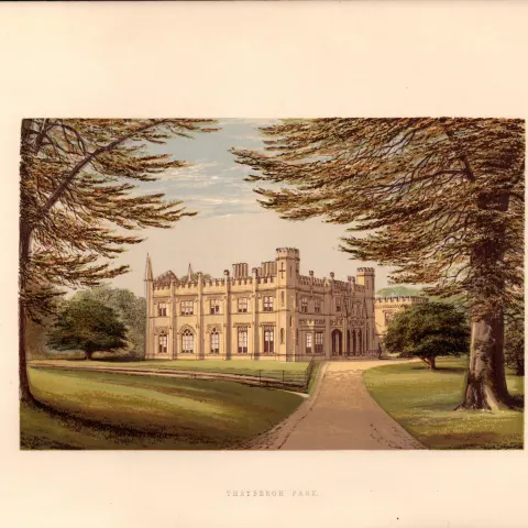 Thrybergh Park Near Rotherham Yorks  Gilt-Edge Coloured Antique Book Plate.