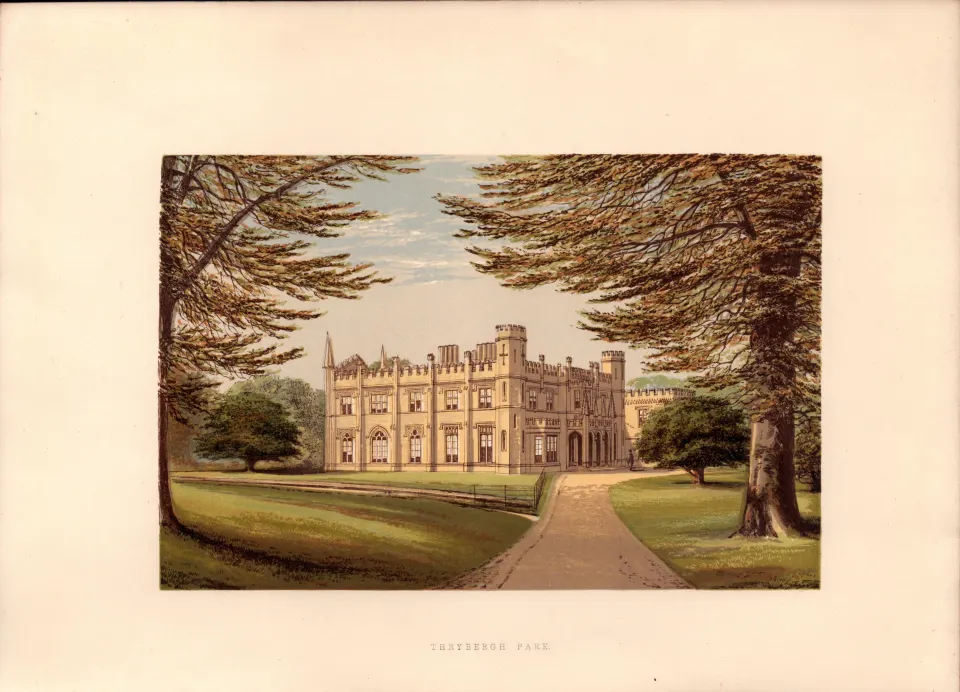 Thrybergh Park Near Rotherham Yorks  Gilt-Edge Coloured Antique Book Plate.