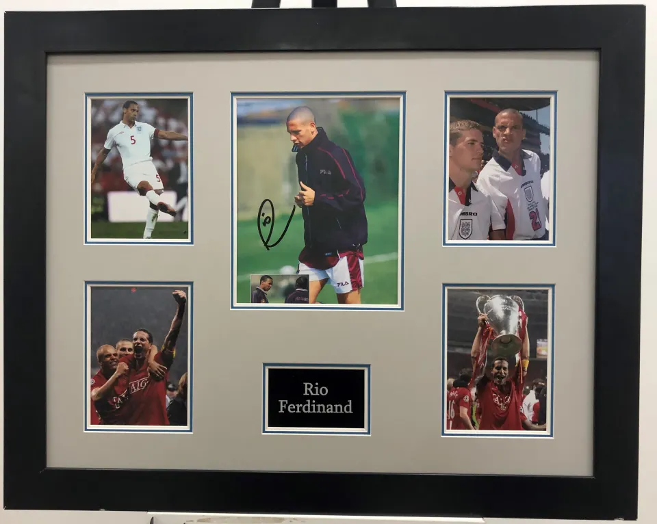 RIO FERDINAND framed original signature presentation.