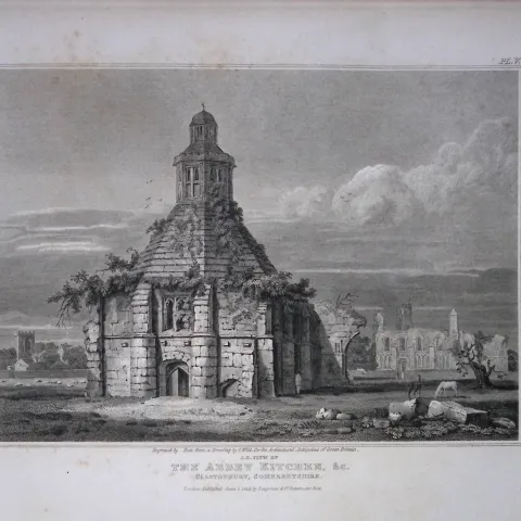 Glastonbury The Abbey Kitchens 190 Years-Old Rare John Britton Antique Steel Engraving-134