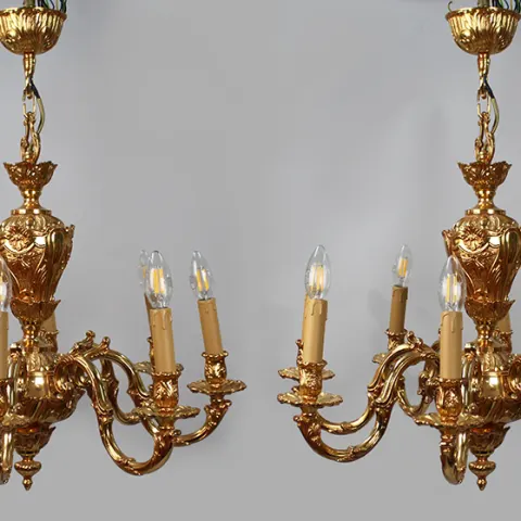 Pair of Impressive Baroque 6 Arm Ormolu Chandeliers