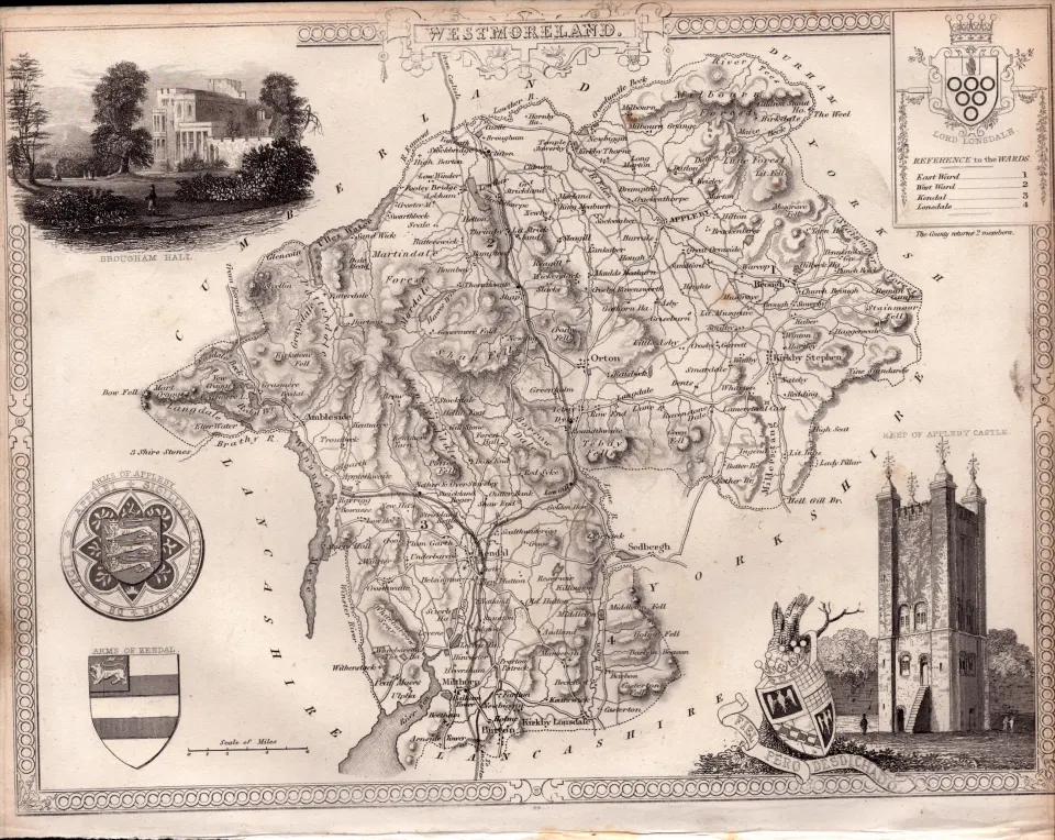 Lake District & Dales Steel Engraved Victorian Thomas Moule Map.