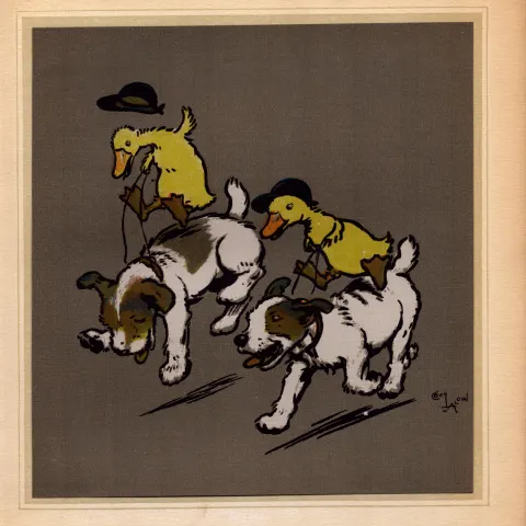 Cecil Aldin Merry Party Rare Antique Book Plate “The Dog & Duck Race”.
