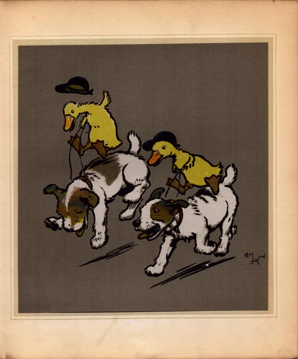 Cecil Aldin Merry Party Rare Antique Book Plate “The Dog & Duck Race”.