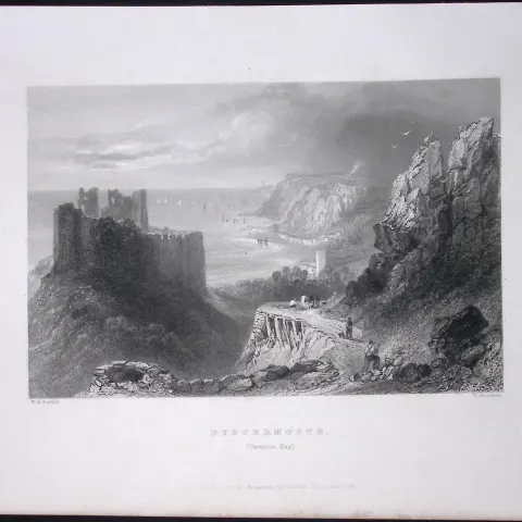 Oystermouth Swansea Wales WH Bartlett 1842 Antique Steel Engraving-112