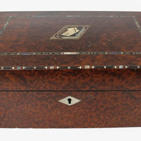 Regency Amboyna Silver Ebony & Abalone Inlaid Writing Box