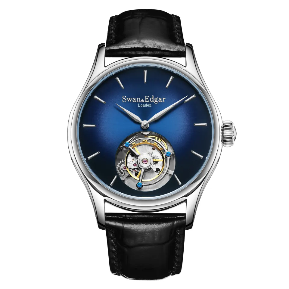 Swan & Edgar Hand Assembled Tourbillon Dawn Blue Watch - Free Delivery & 5 Year Warranty