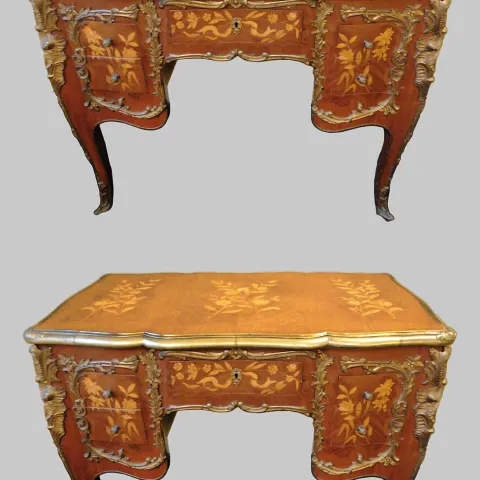 Pair of Louis XV Style Kingwood & Marquetry Brass Bound Desks