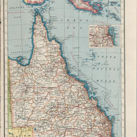 Australia Queensland Coloured Antique  Map-353.