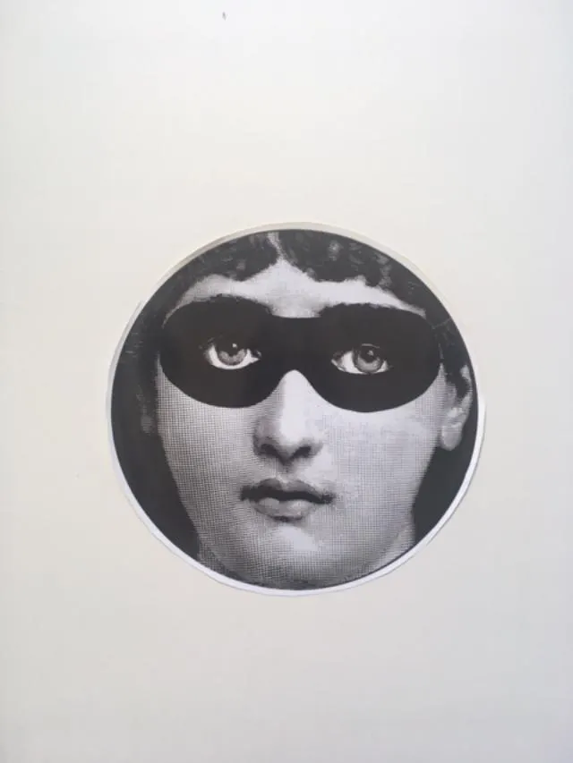 Fornasetti - 10 inch (25cm) Wall Sticker, LINA, Variazioni No 22, LINA Masked, black and white