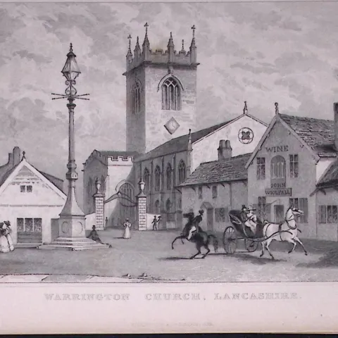 Warrington Town Centre Antique 195 Years-Old Steel-Engraving-15