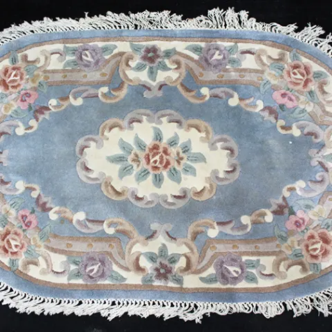 Oval Blue Chinese Wool Rug 170 x 105 cm