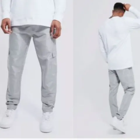 Brand New BooHoo Mens Grey Skinny Fit Shell Cargo Trousers Size S