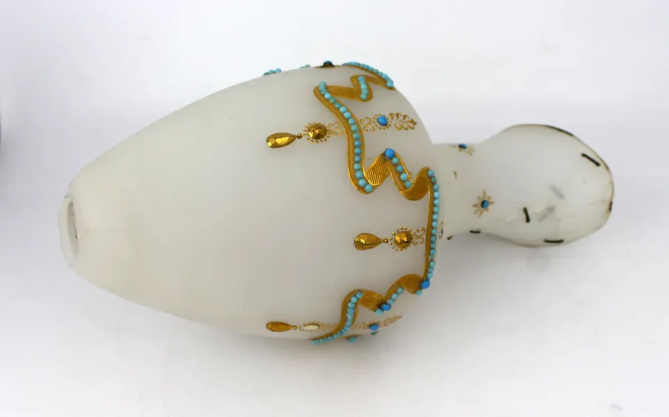Antique French Bejewelled Turquoise Opaline Ewer A/F