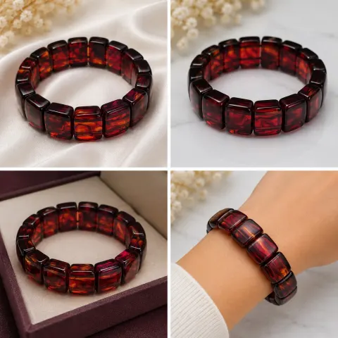 Deep Red Translucent Beaded Stretch Bracelet