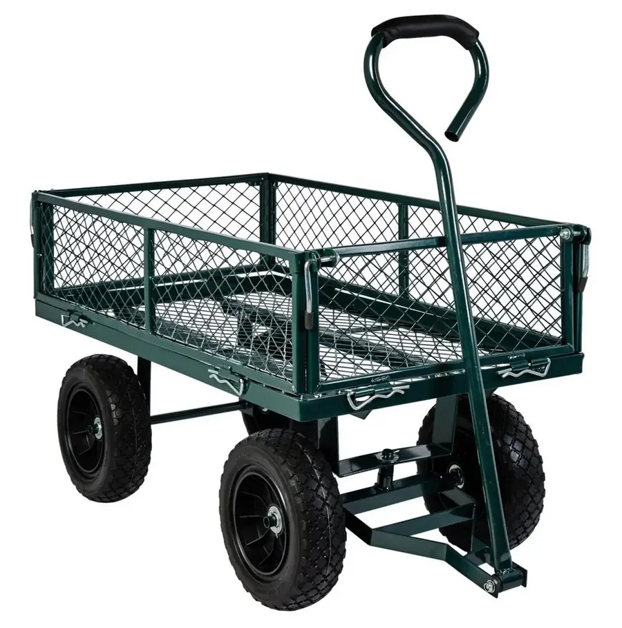 (173/Mez) RRP £79. Mesh Gardeners Cart. Powder Coated Steel Frame. Fold Down Sides. PU Tyres. 120KG