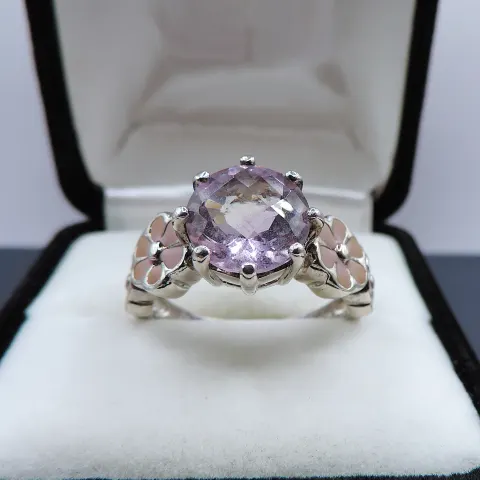 Sterling Silver 3 Carat Rose De France Amethyst Ring New With Gift Pouch