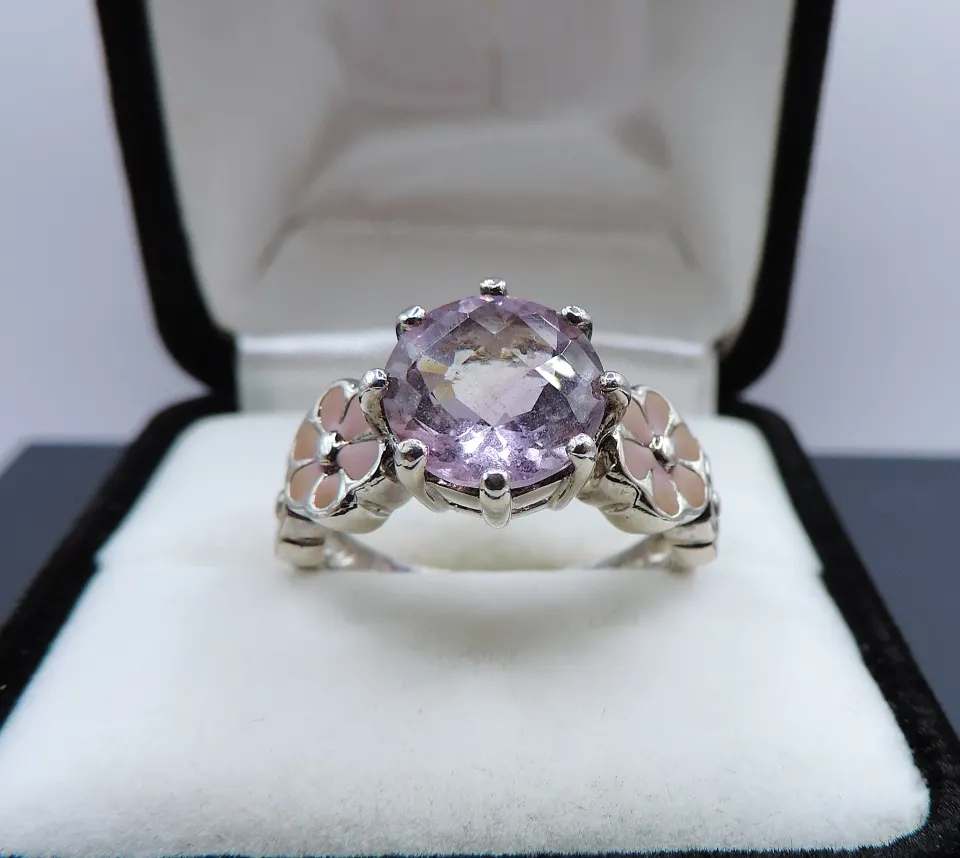 Sterling Silver 3 Carat Rose De France Amethyst Ring New With Gift Pouch