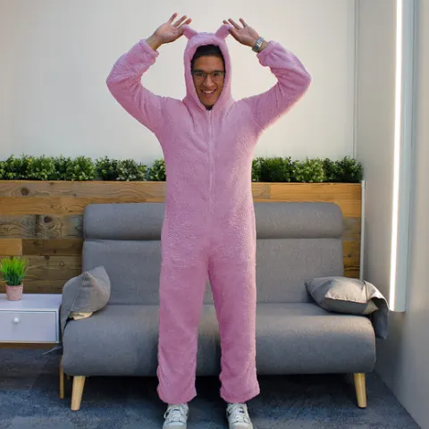 Ultra-Soft Zip-Up Teddy Fleece Onesie – Pink – Size 10