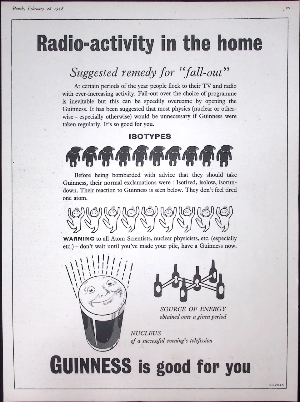 Guinness 67 Years-Old Advert 1958 Radio-Activity Print: G.E.2964-K