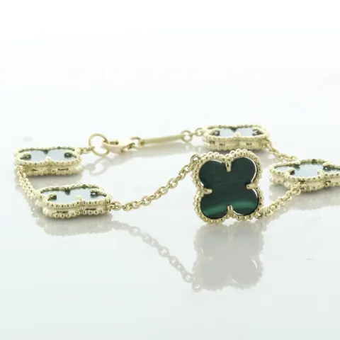9ct Yellow Gold Vintage Alhambra Malachite Bracelet 17.40 Carats