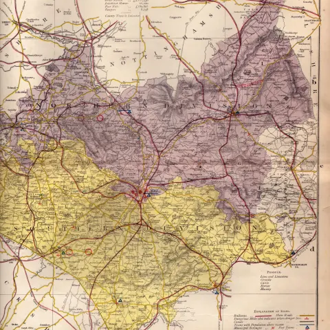 County of Leicester Large Victorian Letts 1884 Antique Coloured Map.