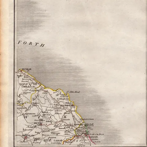 Berwickshire Dunbar Berwick on Tweed ScotlandJohn Cary's Map of 1794.