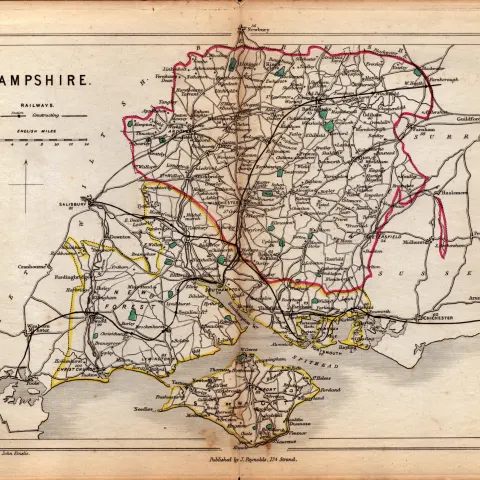 Antique Railway Map of Hampshire Drawn & Engraved by John Emslie.