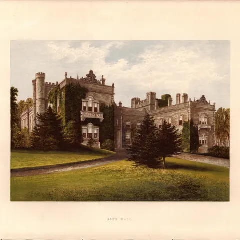 Aske Hall Nr Richmond Yorkshire Gilt-Edge Coloured Antique Book Plate.