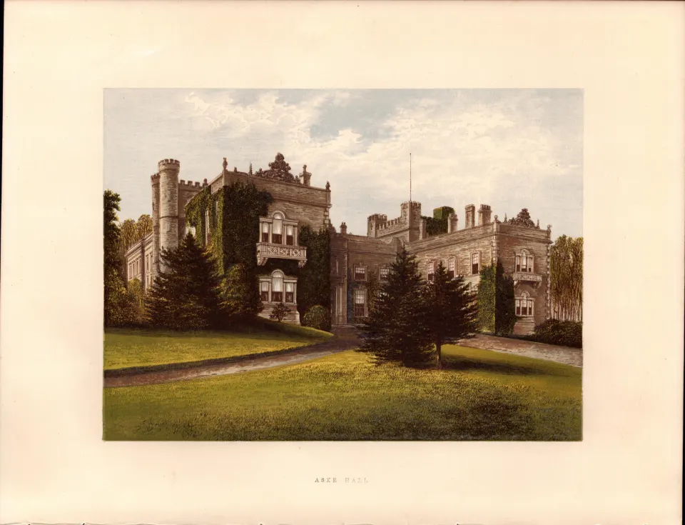 Aske Hall Nr Richmond Yorkshire Gilt-Edge Coloured Antique Book Plate.