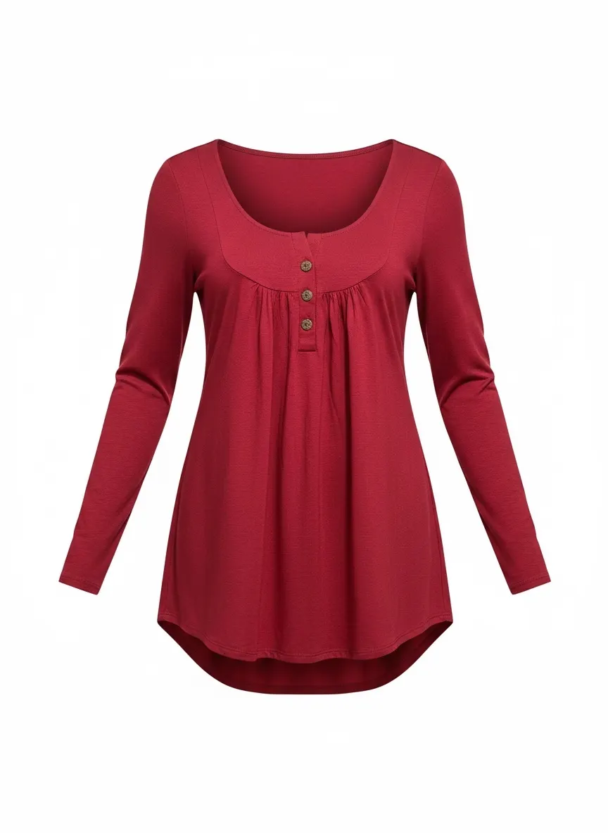 Ladies Red 3 Button Top - XXL