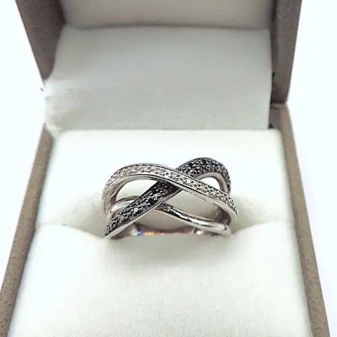 Sterling Silver Diamond Crossover Ring New With Gift Pouch