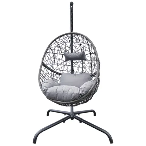 5 x New Rattan Hanging Egg Chair With A Cushion and Pillow - Grey  